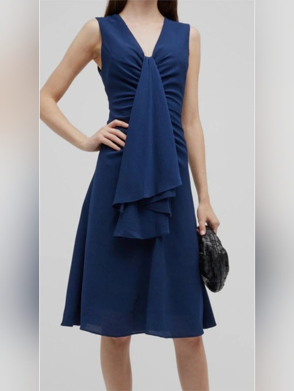 Black Halo Blue Kenji Ruffle Draped A-Line Dress NWT Size 10